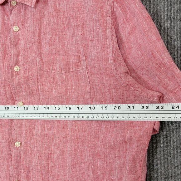 M&S Collection Shirt Mens Large Red 100% Linen Short Sleeve Casual Button Up - Picture 7 of 13